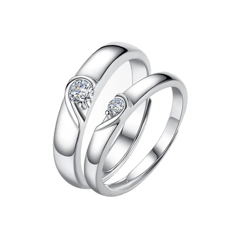 Adjustable Heart Couple Ring in 925 Sterling Silver