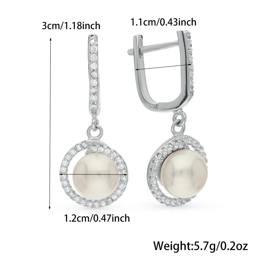 White Gold Plated Pearl & Zircon Drop Earrings