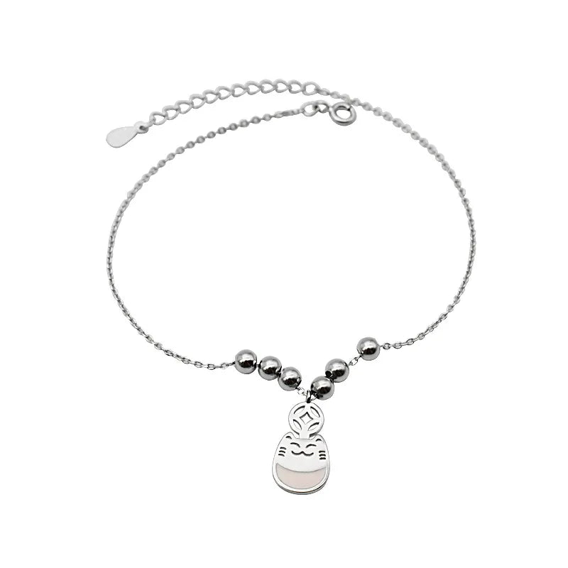 Sterling Silver Pink Paw Anklet for Women
