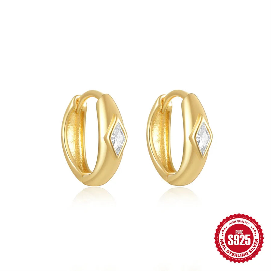 925 Sterling Silver Zircon Stud Earrings Gold #6 925 Silver