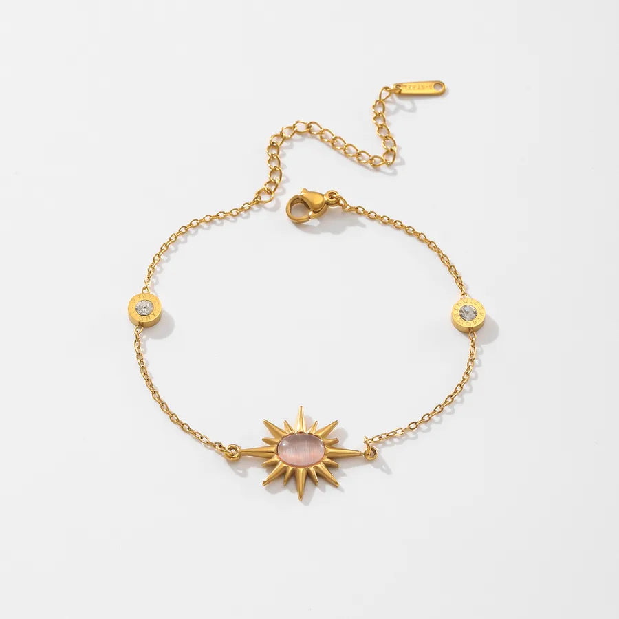 18K Gold Plated Pink Gemstone Stainless Bracelet Gold