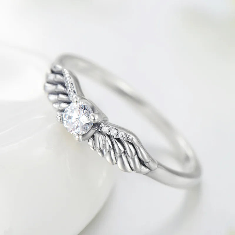 Sterling Silver Angel Wings Zircon Ring