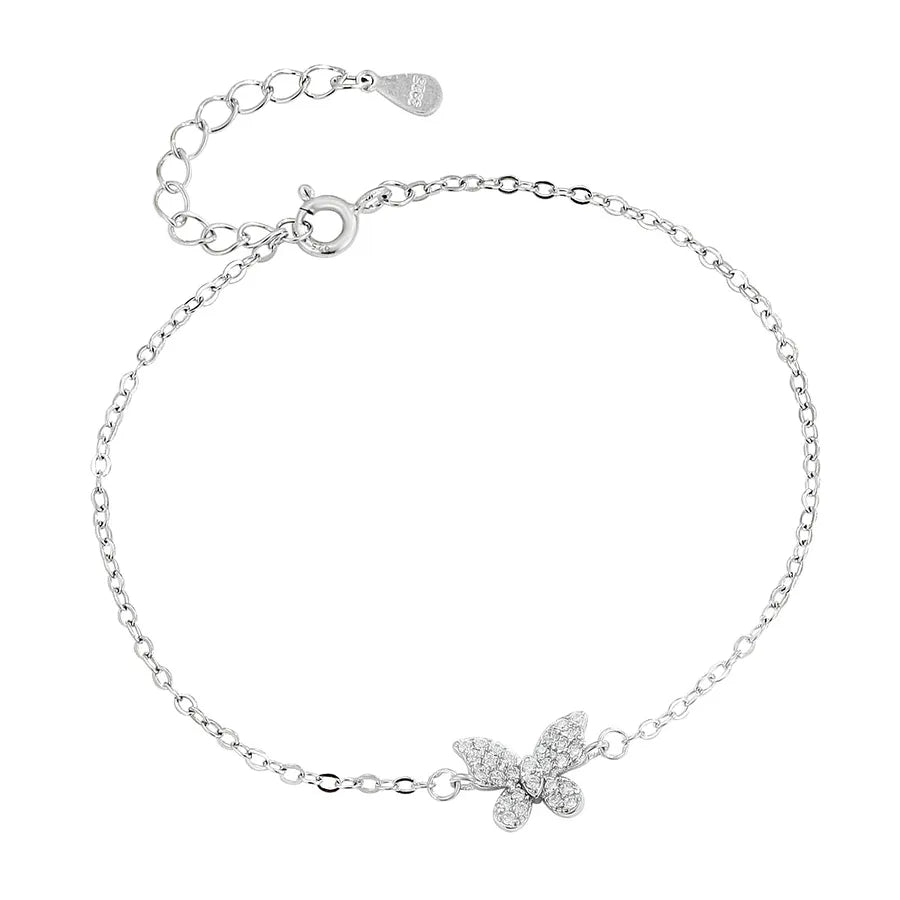 Sterling Silver Butterfly Anklet – Platinum Plated