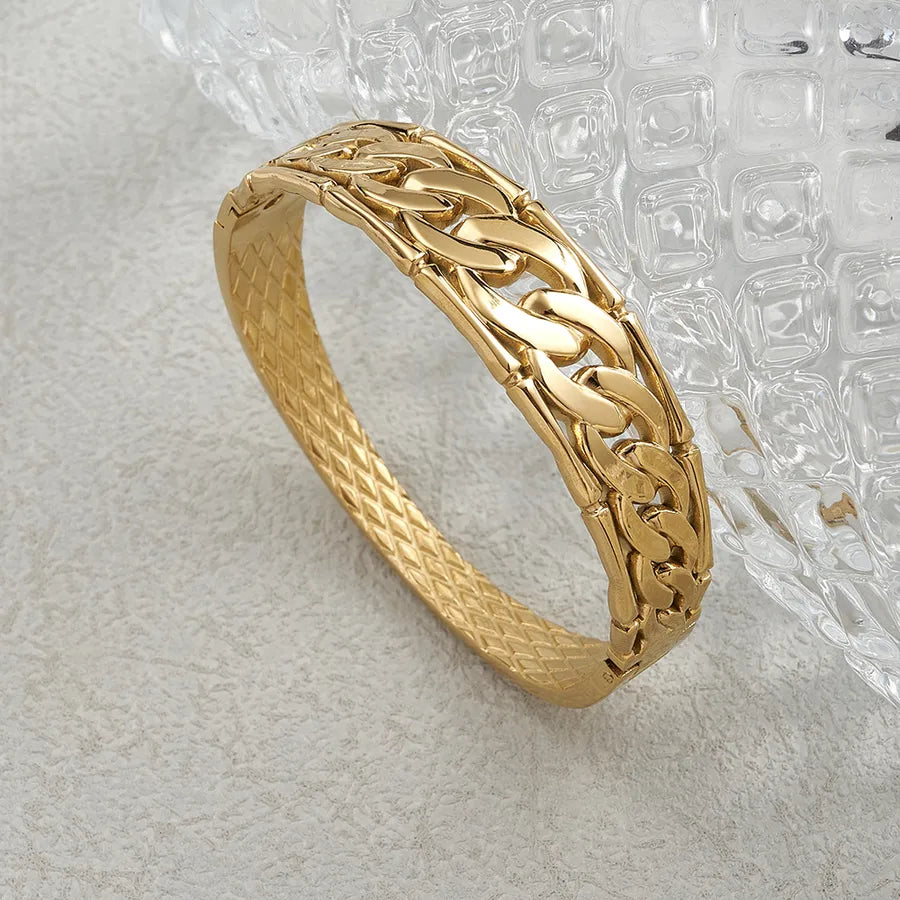 18K Gold Heart Cuban Chain Enamel Bangle C Bracelet (Size: 60#) 1 Pc Package