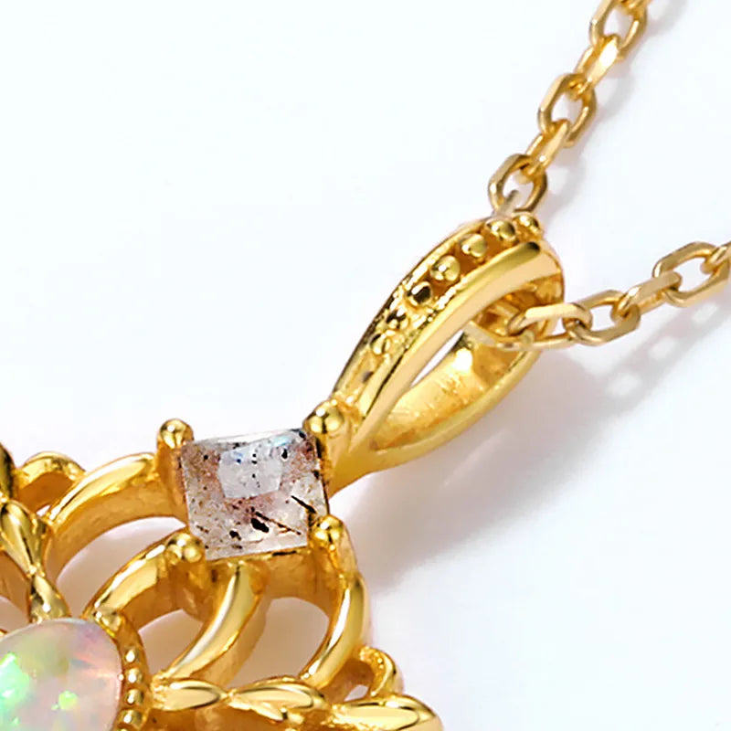 S925 Opal Pendant Necklace – Gold Plated Geometric Design