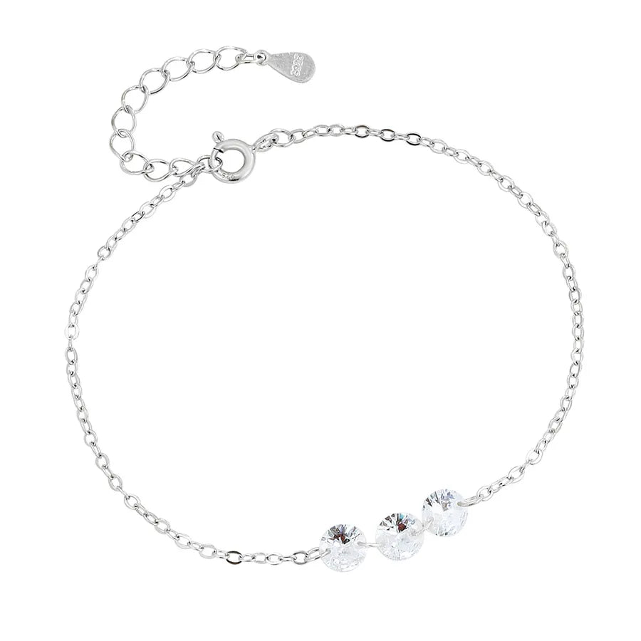 Sterling Silver Three-Dot Diamond Anklet