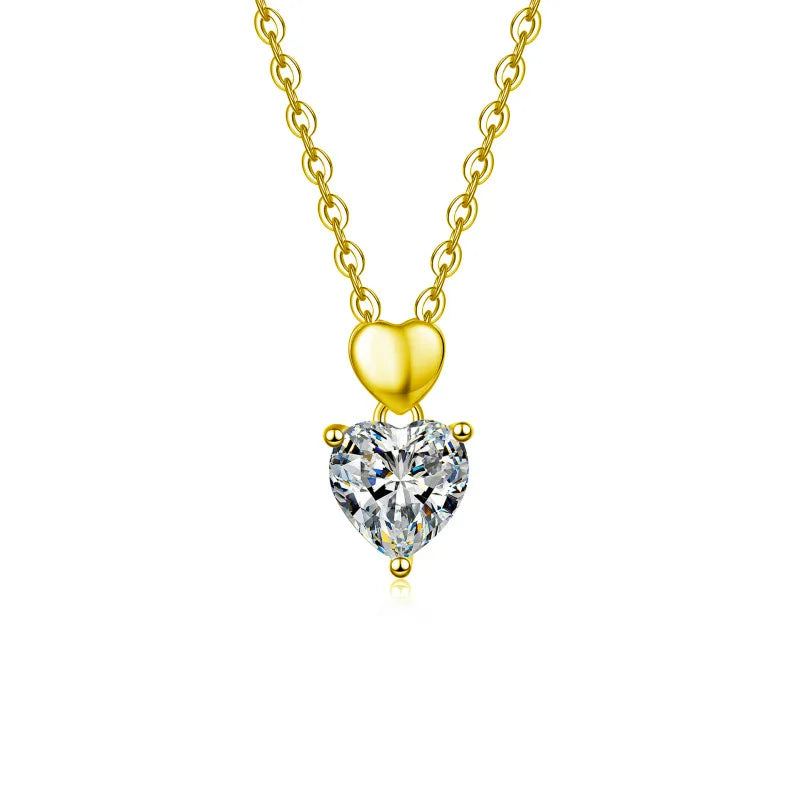 S925 Moissanite Heart Pendant Necklace for Women Heart-shaped Necklace (Gold Color) 2 Carat Moissanite (heart Shape 8mm)