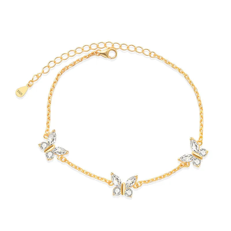 Sterling Silver Butterfly Bracelet 18K Gold 925 Silver