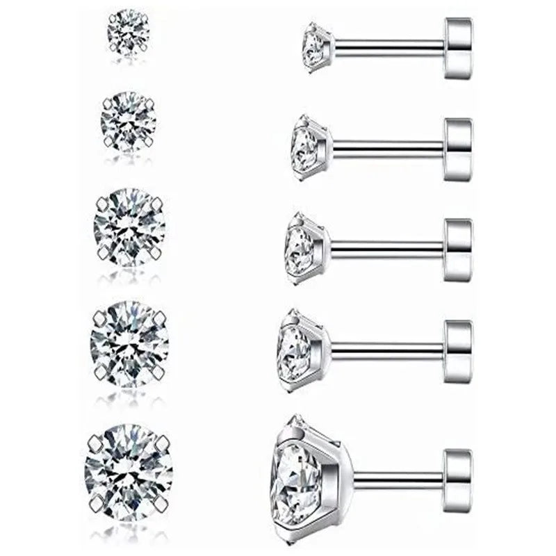 Gold Plated Stainless Steel Zirconia Stud Earrings Four Claw Stainless Steel 3-7mm