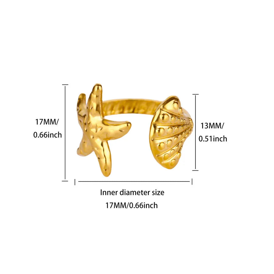 18K Gold Plated Star Shell Open Ring Adjustable Opening G7157708