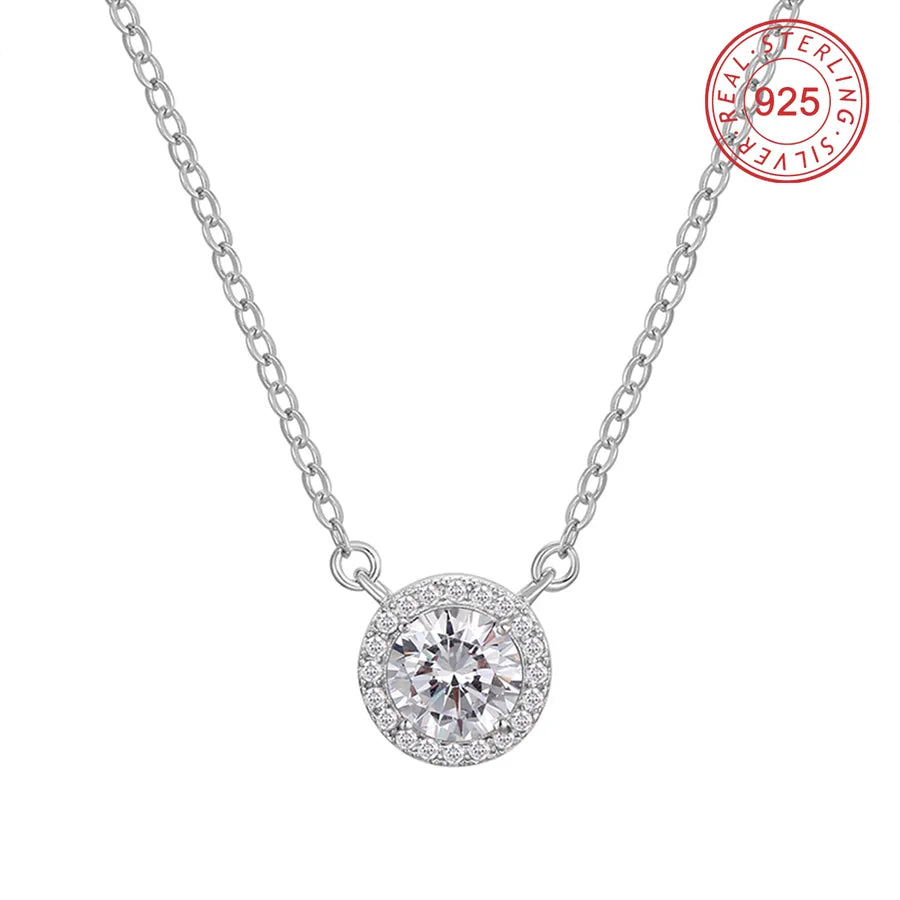 Gold Zirconia Round Pendant Necklace - 925 Silver