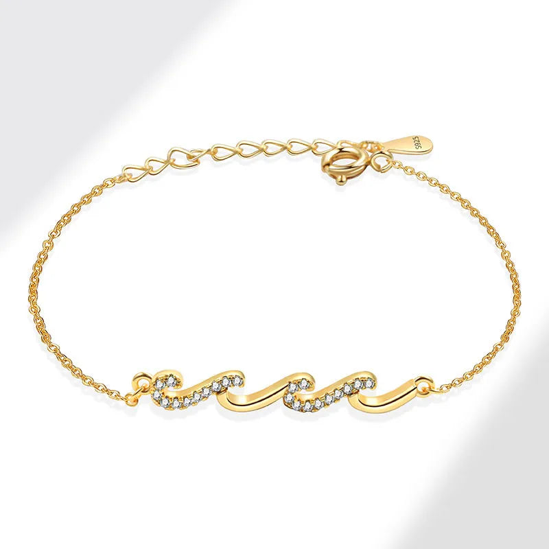 Sterling Silver Wave Line Bracelet for Women 18K Gold (white Diamond) 925 Silver