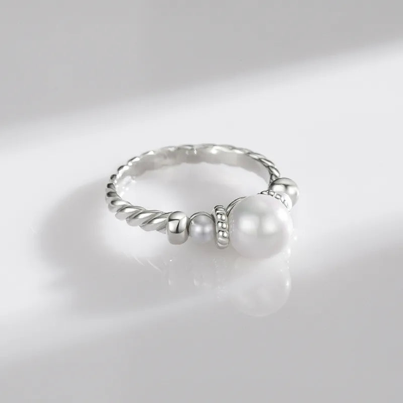 Sterling Silver Pearl Crown Ring for Women