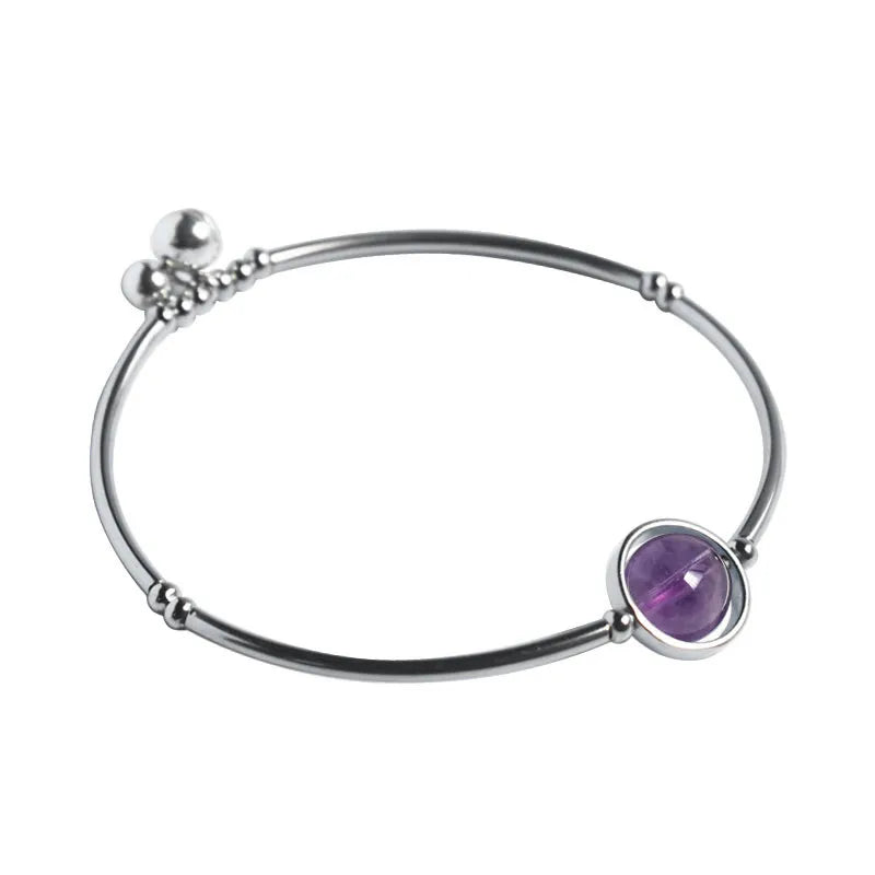 Sterling Silver Purple Quartz Bell Bracelet