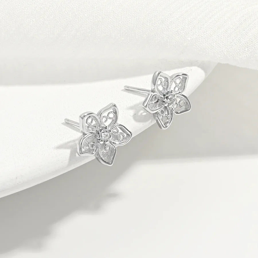 925 Silver Flower Zircon Stud Earrings