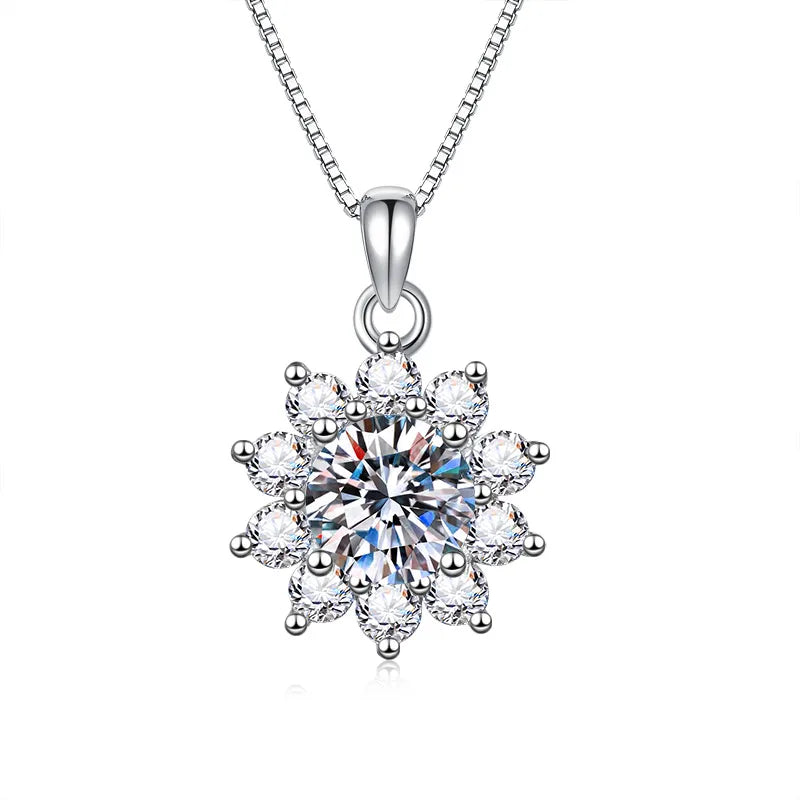 Moissanite Sunflower Pendant Necklace – 925 Silver