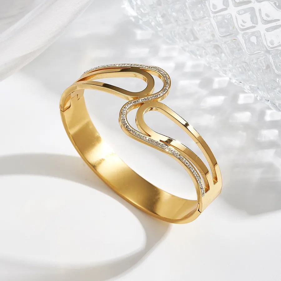 18K Gold PVD Geometric Open Bangle Bracelet D (inner Diameter: About 60x50mm) 1 Pc Package