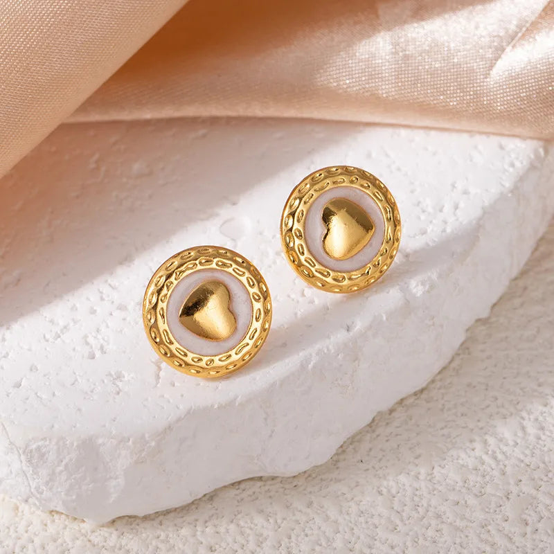 Moon Drop Titanium Stud Earrings Love Round Earrings-White 1563