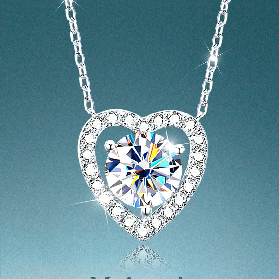 925 Silver Moissanite Heart Pendant Necklace Silver JWN0137M
