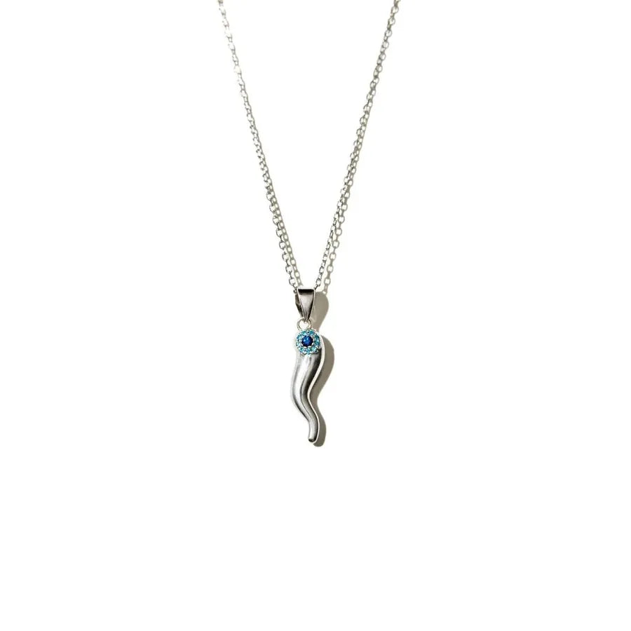 Sterling Silver Evil Eye Necklace – Blue CZ Pendant