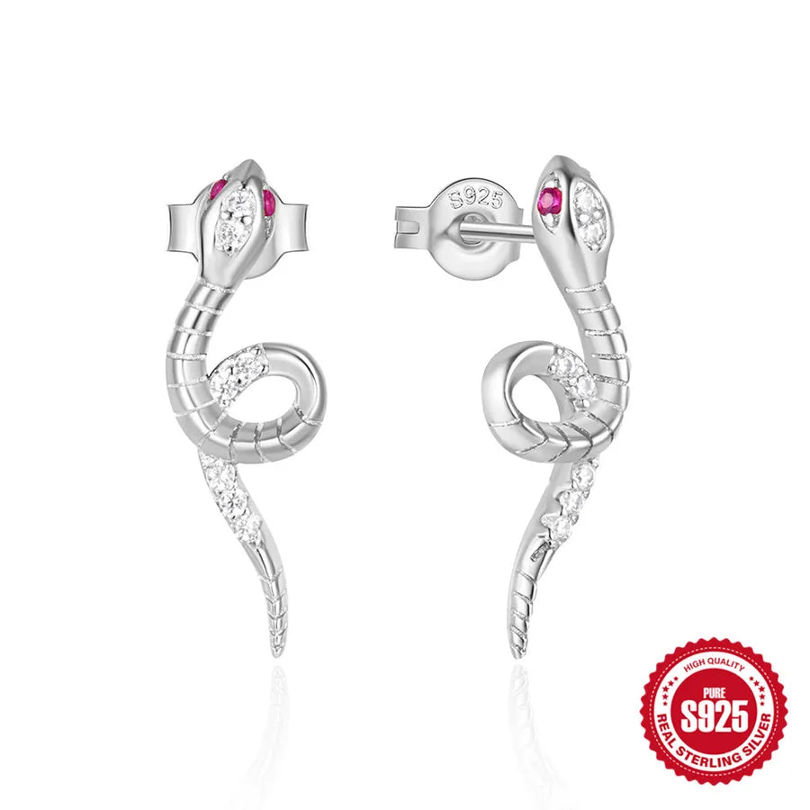 925 Sterling Silver Snake Ear Studs White Gold 925 Silver