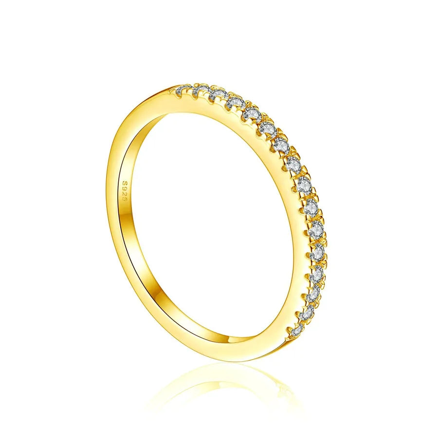 Sterling Silver Geometric Zirconia Ring for Women Half-body Full Ring in Gold