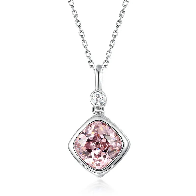 Elegant S925 Silver Square Zircon Pendant Necklace