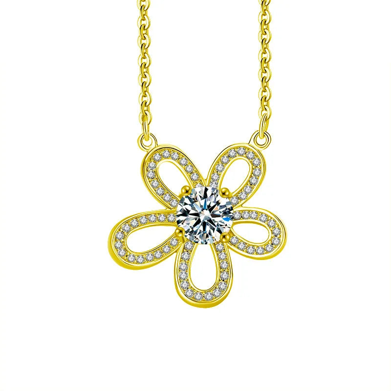 Sterling Silver Sunflower Moissanite Pendant Necklace SUNFLOWER Necklace (Yellow Gold) 1 Karat Moissanite