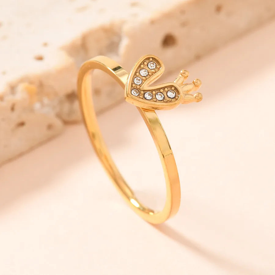 Women's Gold Plated Titanium Steel Ring Love crown