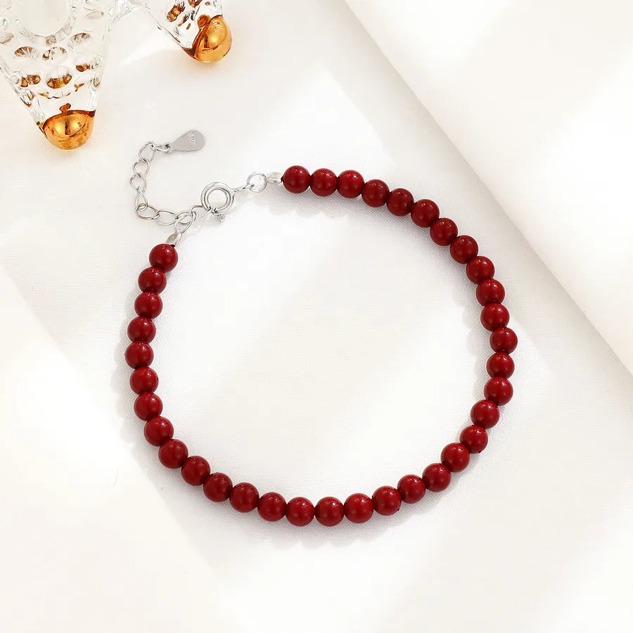 Sterling Silver Red Gemstone Bead Bracelet Purple Gold Red Sand Bracelet 925 Silver