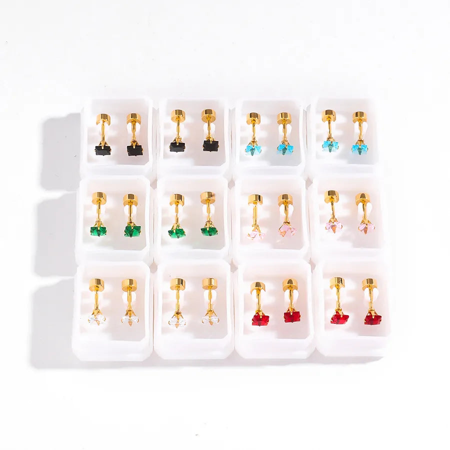 12 Pairs Gold-Plated Pearl & Zircon Stud Earrings 4#