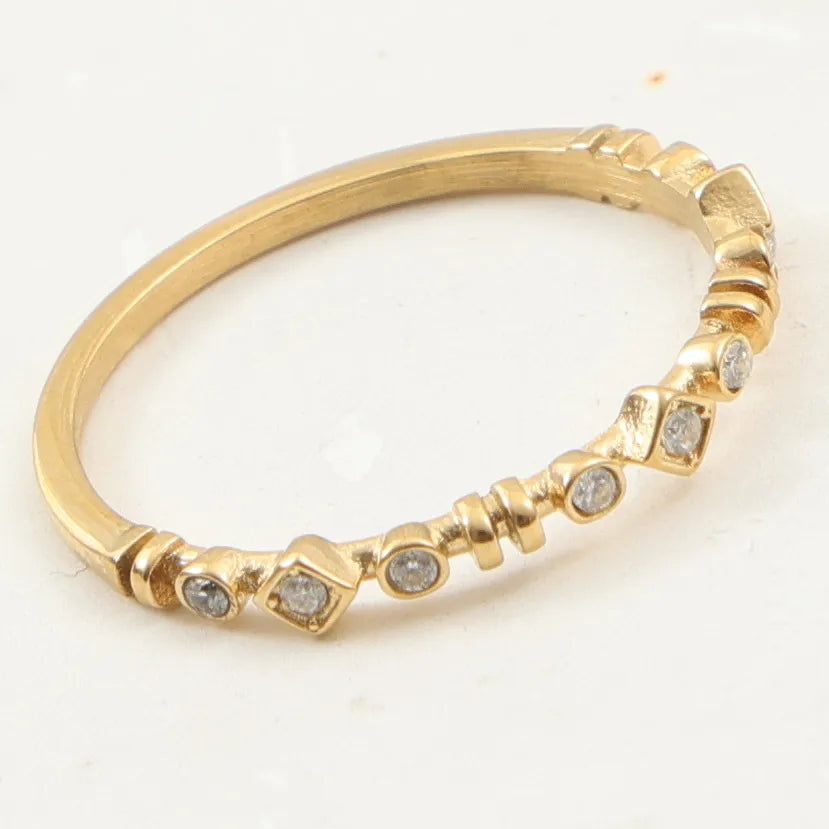 18K Gold Plated Zircon Titanium Steel Ring Golden D