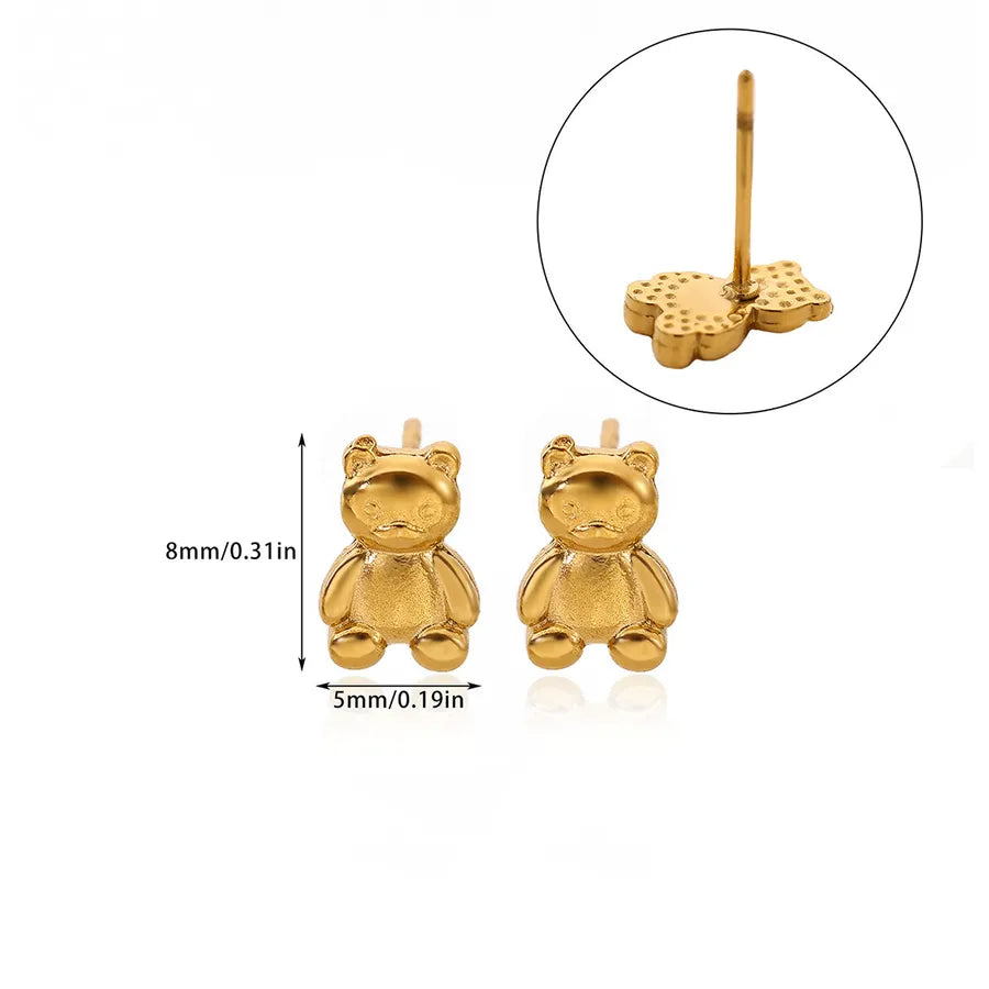 3D Bear Heart Earrings – Stainless Steel Luxury E6264G
