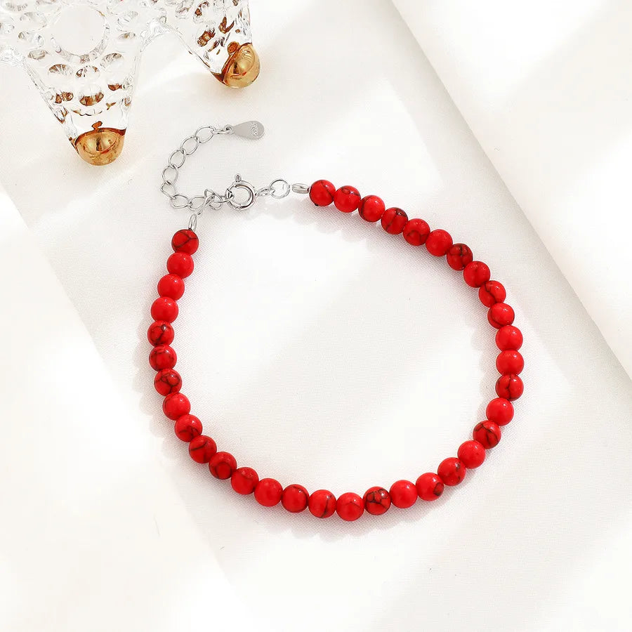 Red Turquoise & Sterling Silver Beaded Bracelet Red Turquoise Bracelet 925 Silver
