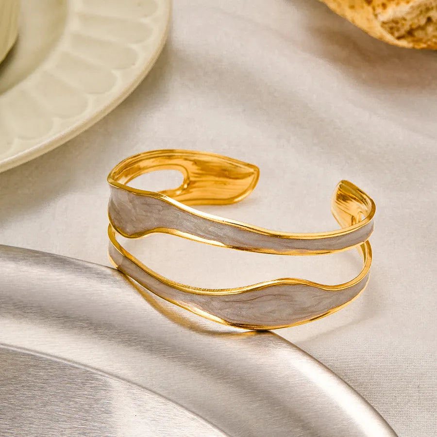 Gold-Plated Stainless Steel Open Cuff Bracelet White