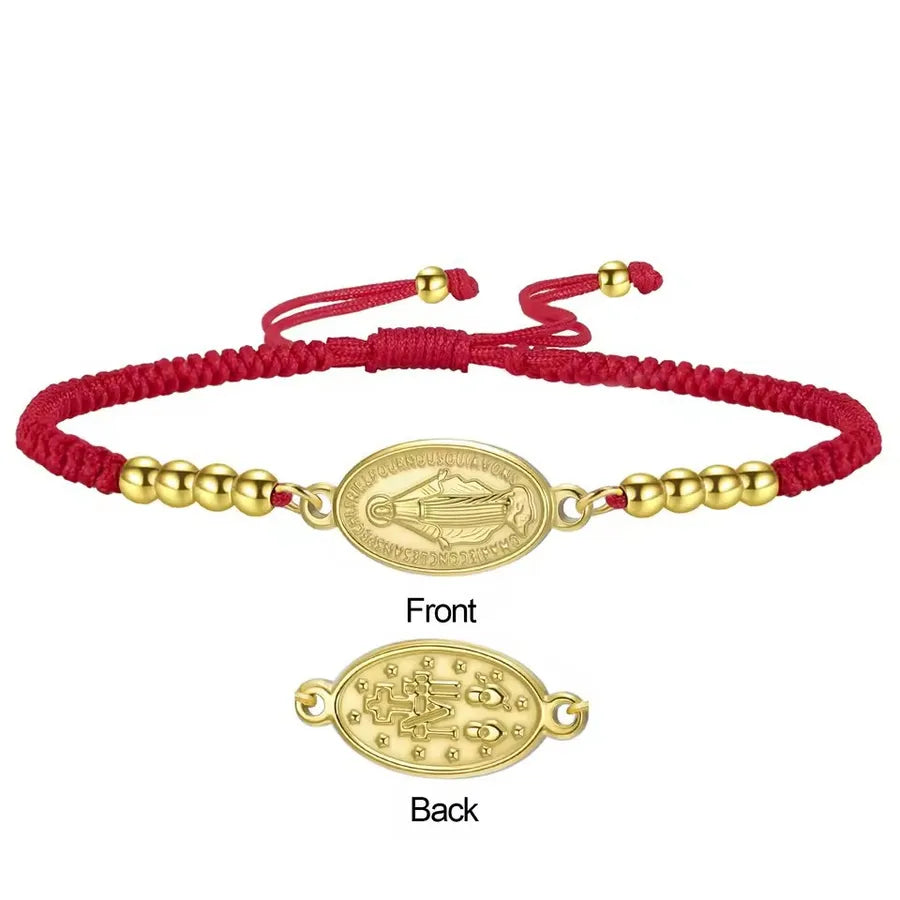 Stainless Steel Virgin Mary Bracelet – Black & Red Rope Gold -Red Rope