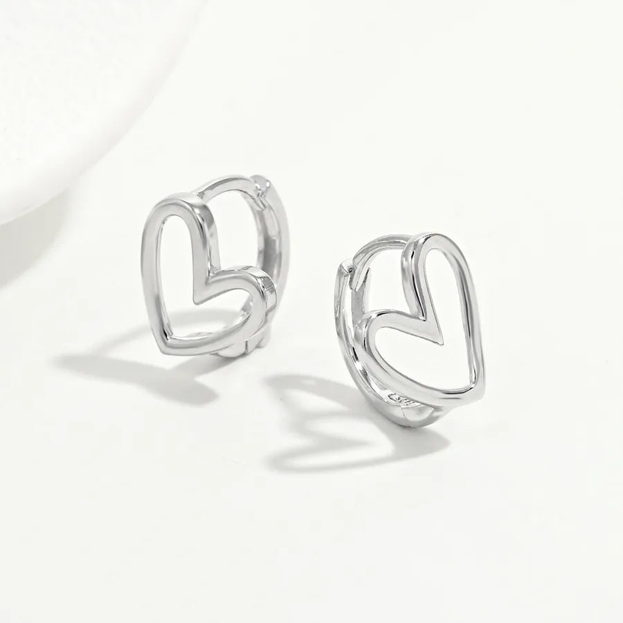 925 Silver Heart Zircon White Gold Ear Clips