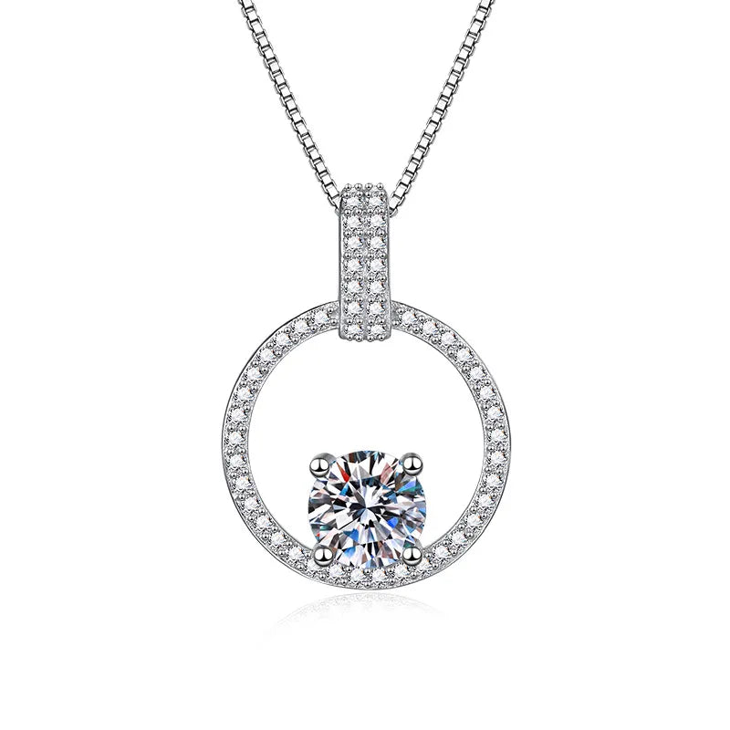 1 Carat Moissanite Circle Pendant Necklace - S925 Silver