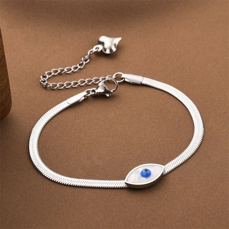 Women's Gold-Plated Evil Eye Stainless Bracelet Silver