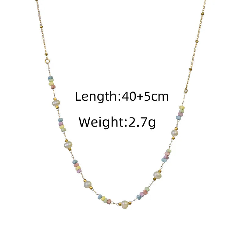 Colorful Stone & Pearl Charm Necklace Fresh and Simple Necklace