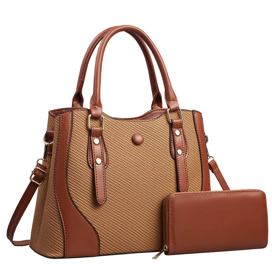 Color Block Soft Leather Shoulder Bag