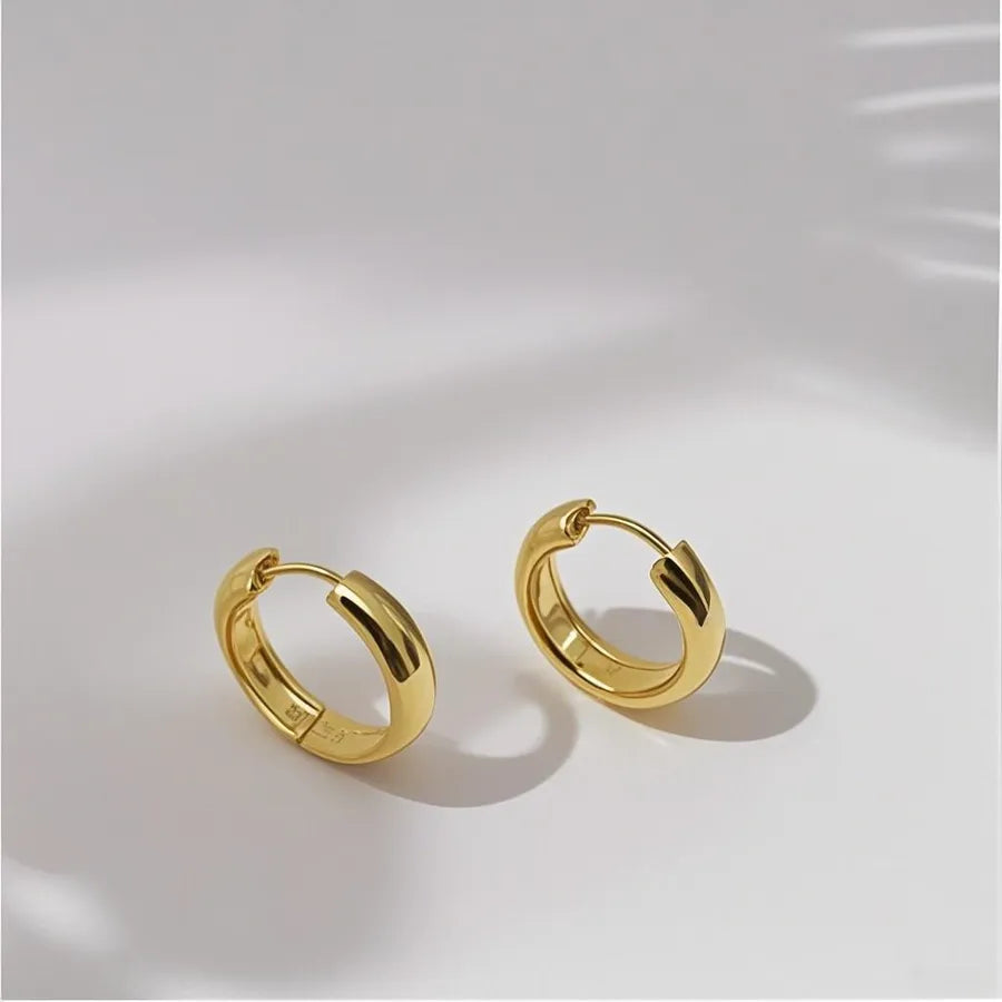 Elegant Titanium Steel Hoop Earrings Gold Pair