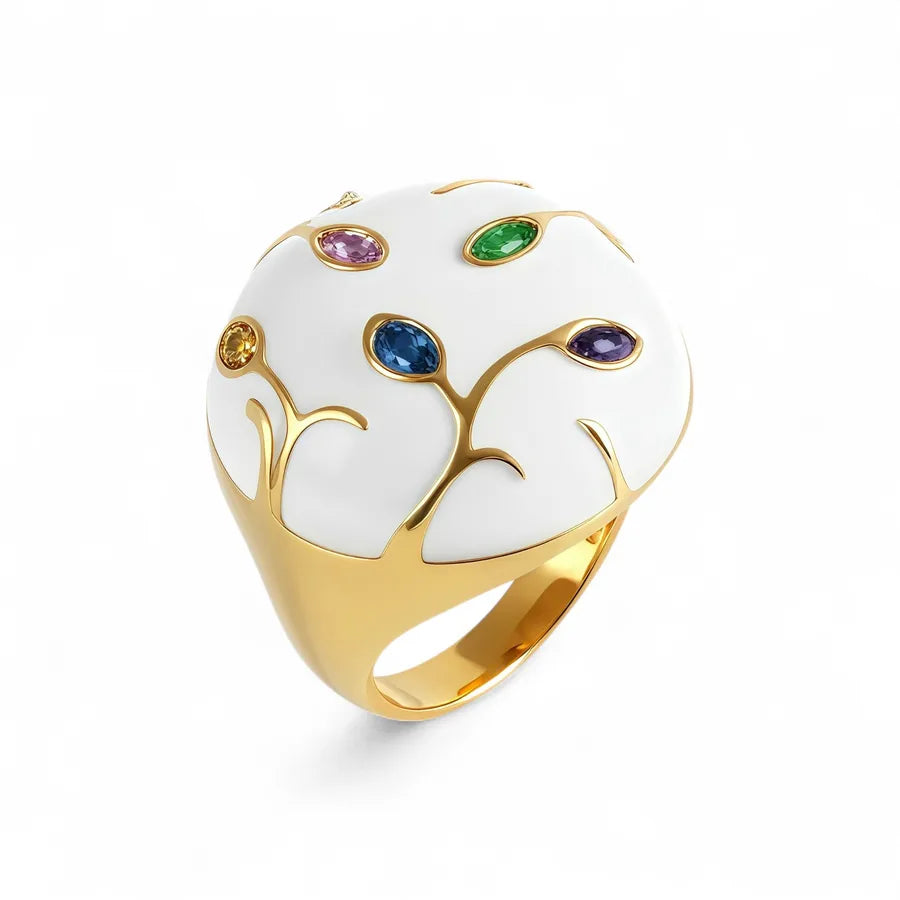 Titanium Steel Mushroom Ring with Diamond Detail