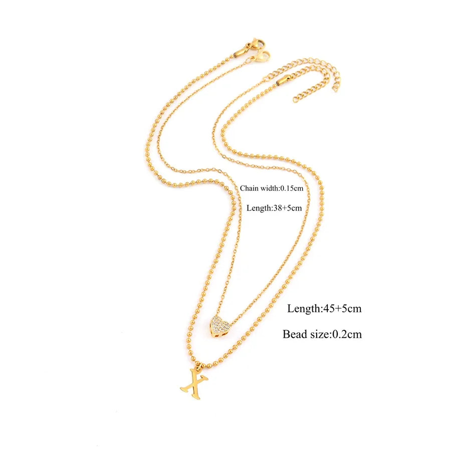 18K Gold Plated Heart & Letter Pendant Necklace Gold X