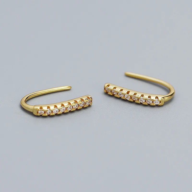 925 Sterling Silver Zircon Geometric Stud Earrings Golden 925 Silver