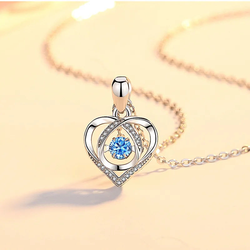 925 Sterling Silver Heart Pendant Necklace Blue Diamond 925 Silver