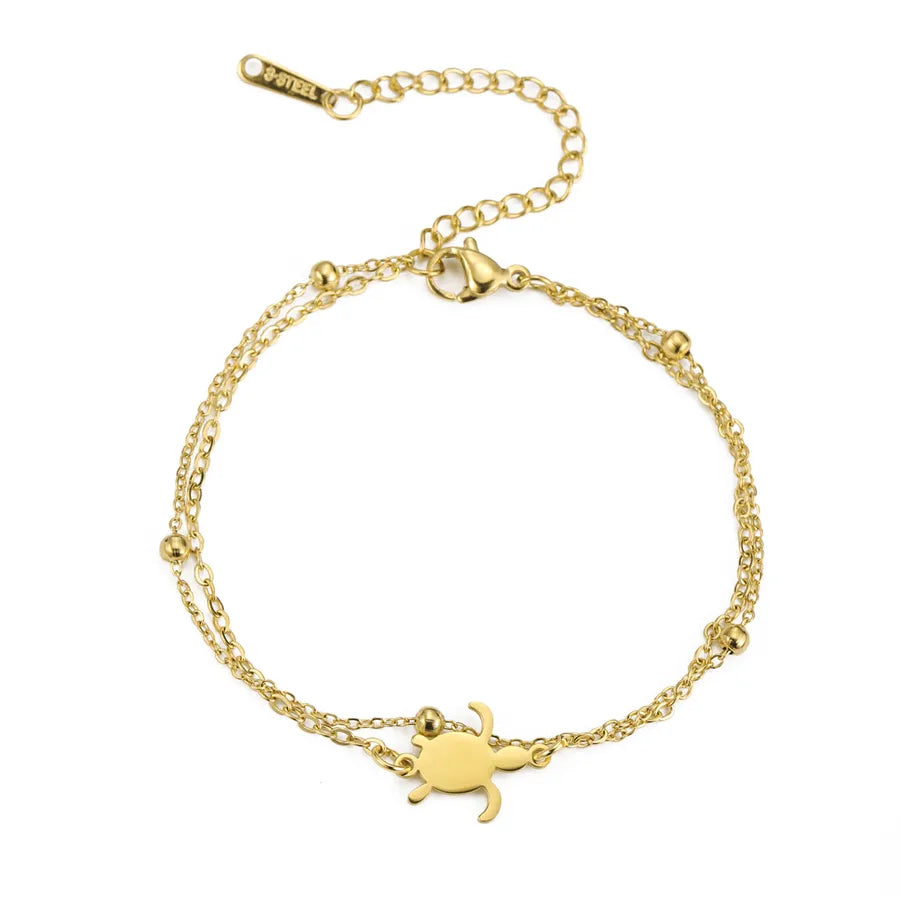 Minimalist Turtle Pendant Stainless Steel Bracelet Gold -Double Layer Chain