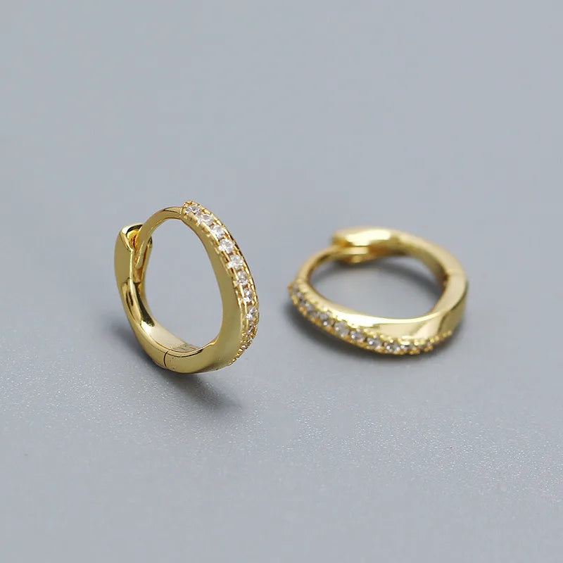 925 Silver Geometric Zircon Earrings Golden 925 Silver