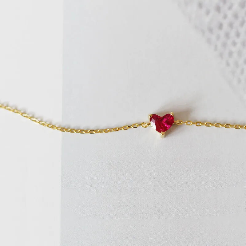 14K Gold Plated Red Heart Sterling Silver Bracelet