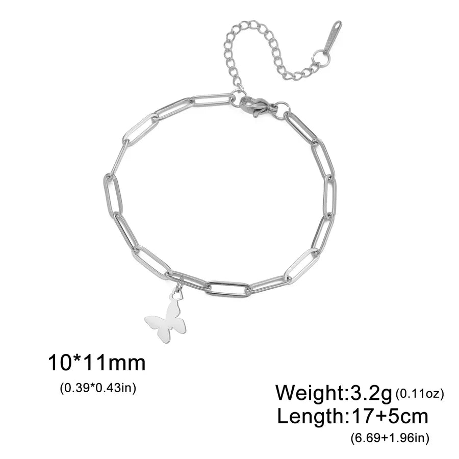 Butterfly Heart Pendant Bracelet – Gold Stainless Steel Steel Color Welded Link Chain